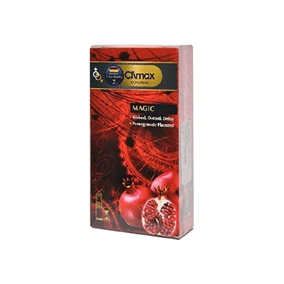 کاندوم تاخیری خاردار و شیاردار کلایمکس اناری مدل Magic بسته 12 عددی