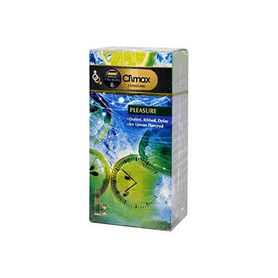 کاندوم تاخیری خاردار و شیاردار کلایمکس لیمو و نعنا مدل Pleasure بسته 12 عددی