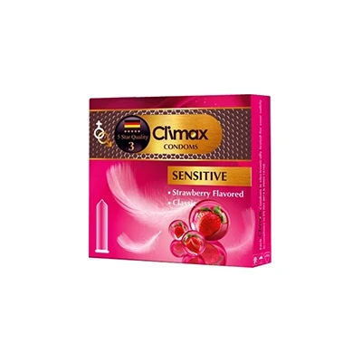 کاندوم ساده کلایمکس توت فرنگی مدل Sensitive بسته 3 عددی