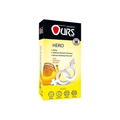کاندوم تاخیری خاردار و شیاردار موز و عسل اورز مدل Hero بسته 12 عددی