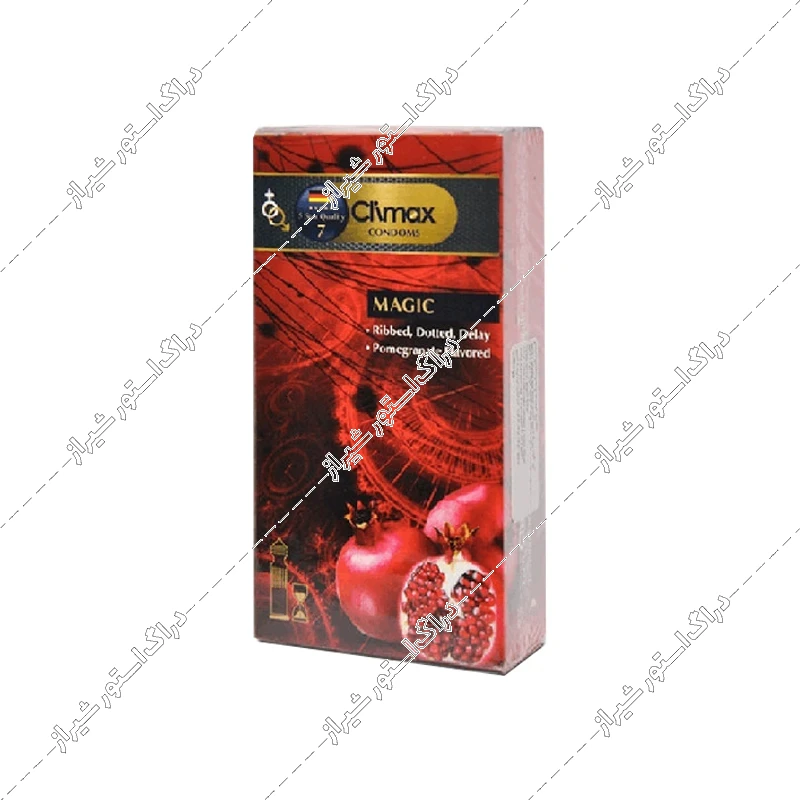 کاندوم تاخیری خاردار و شیاردار کلایمکس اناری مدل Magic بسته 12 عددی